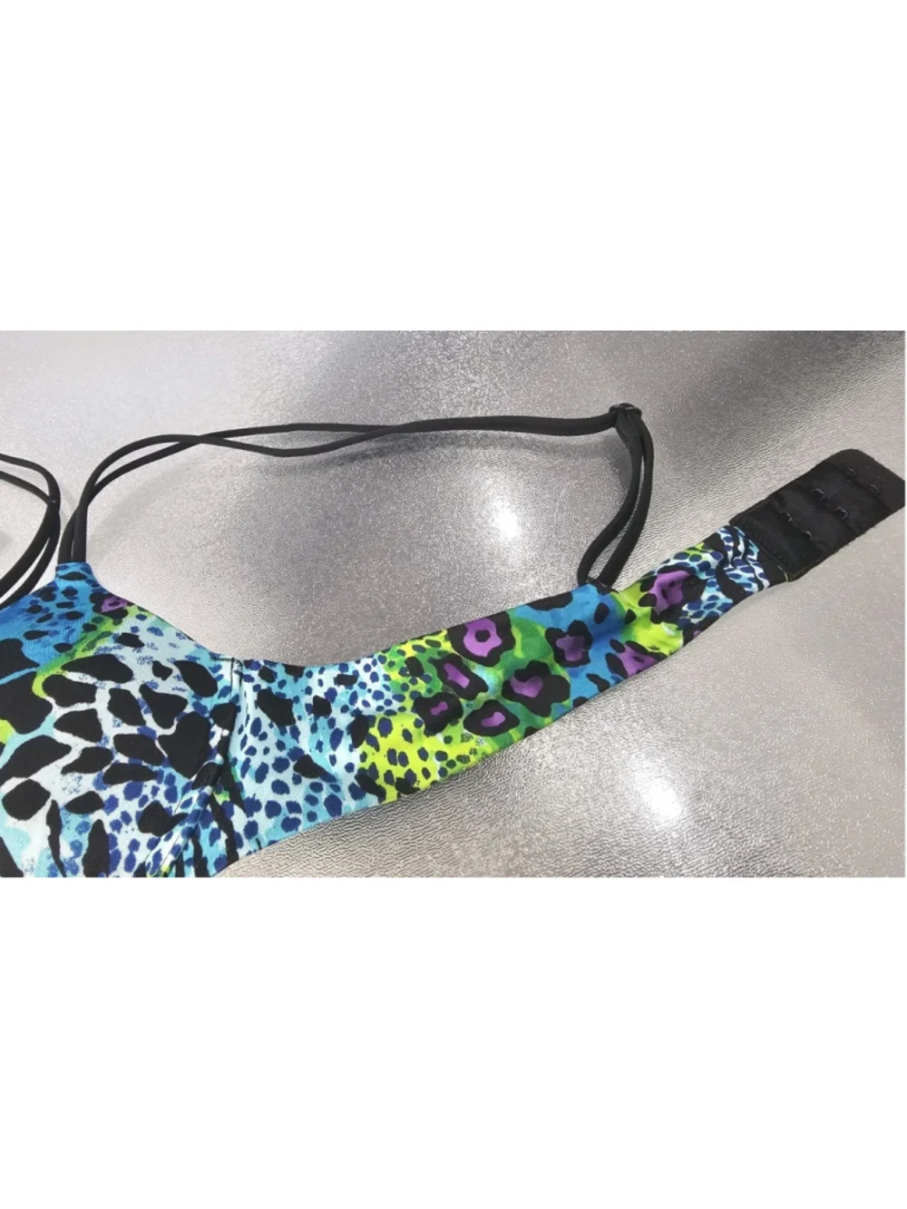 Victoria’s Secret neon leopard print padded Push Up Animal Print Blue Bra 34AA - Picture 4 of 9